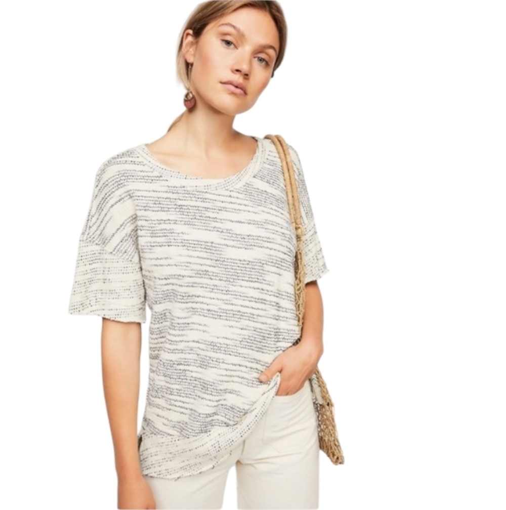 Free People Beach Neutral Colorway Ocean Front Pullover Tee Cotton Size Small